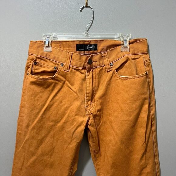 Finest Thread Luxury Goods Straight Leg Jeans Denim 34x32 Brown Orange 5 Pockets - Picture 4 of 11